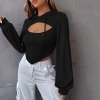 Amazon cross-border women's clothing streetwear design sense hoodie for autumn and winter slimming short faux two-piece top Specification image